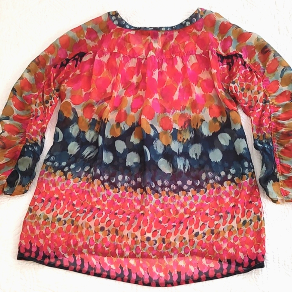 Ya-Da Womens100% Silk V-neck Ruched 3/4 Sleeve Blouse/Size S - Picture 9 of 10